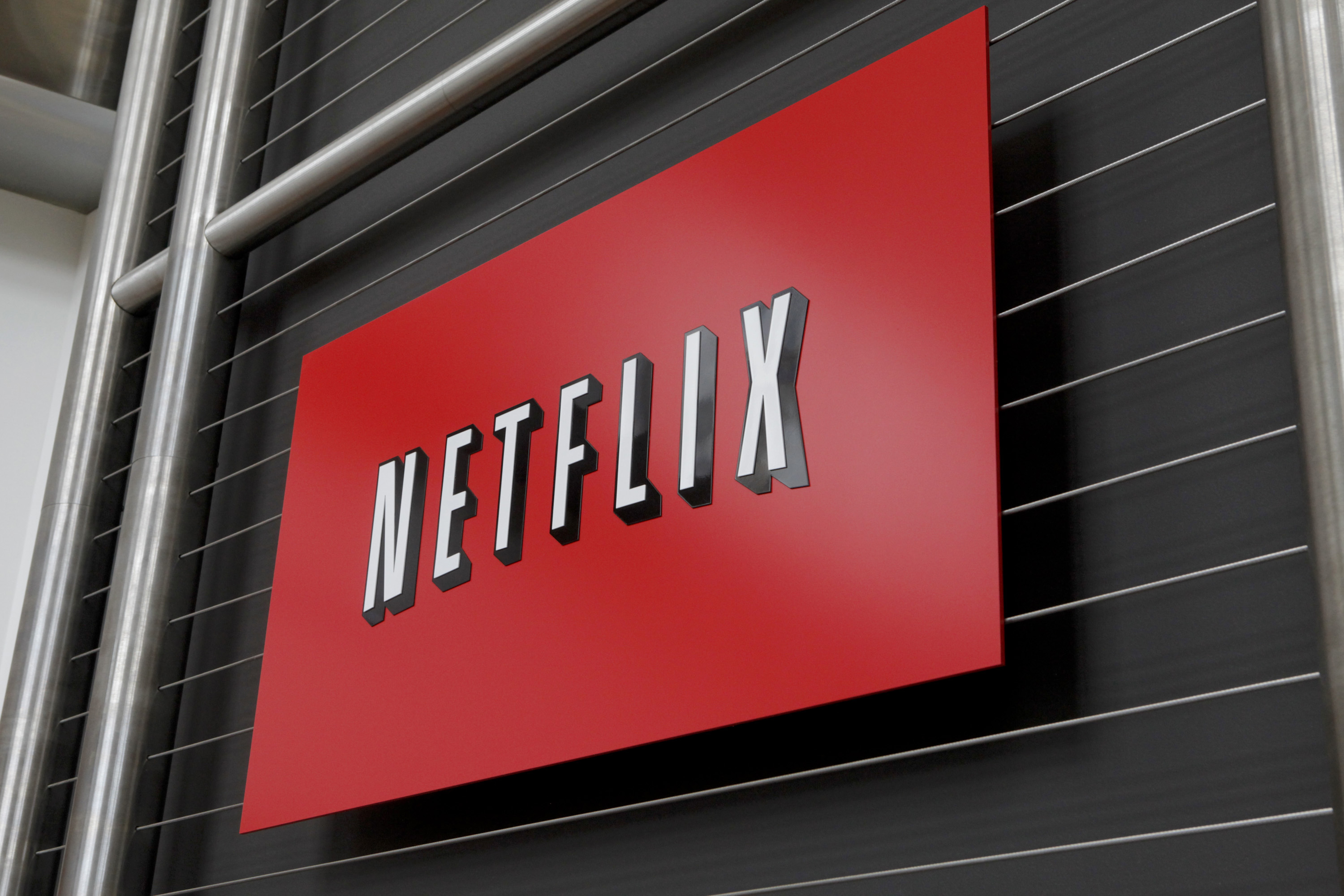 The Netflix company logo is seen at Netflix headquarters in Los Gatos on April 13, 2011. (Credit: Ryan Anson/AFP/Getty Images)