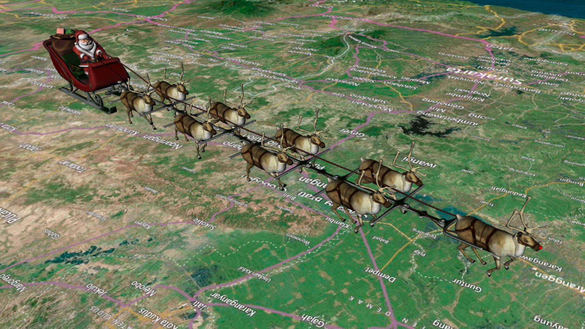 Santa and his reindeer are seen on Christmas Eve 2015 on NORAD's Santa tracker. (Credit: noradsanta.org)