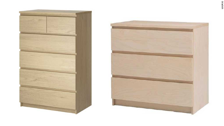 The MALM 4-drawer dresser (left) and 3-drawer dresser (right) are shown in photos from IKEA's website.