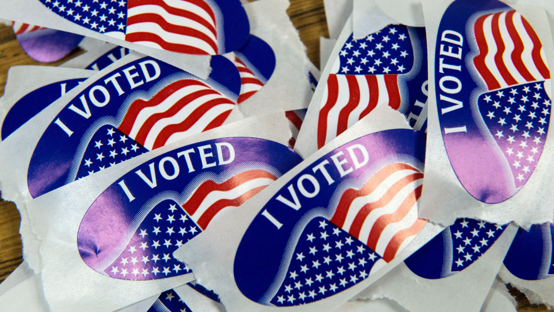 A stack of 'I voted' stickers are seen in this file photo from March 1, 2016, Centreville, Virginia. (Credit: PAUL J. RICHARDS/AFP/Getty Images)