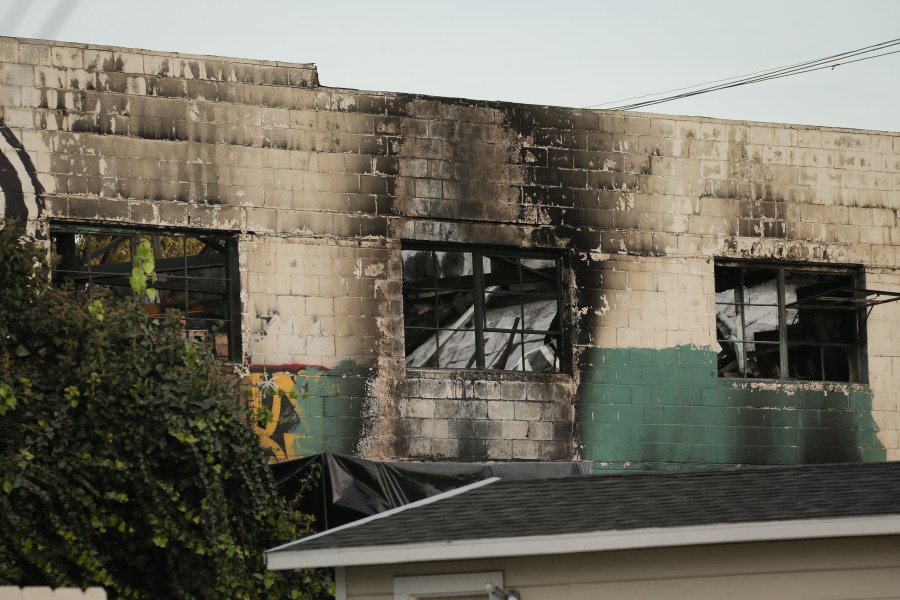 The burnt exterior of a warehouse in which a fire claimed the lives of at least thirty-three people is seen on December 4, 2016 in Oakland, California. (Elijah Nouvelage/Getty Images)