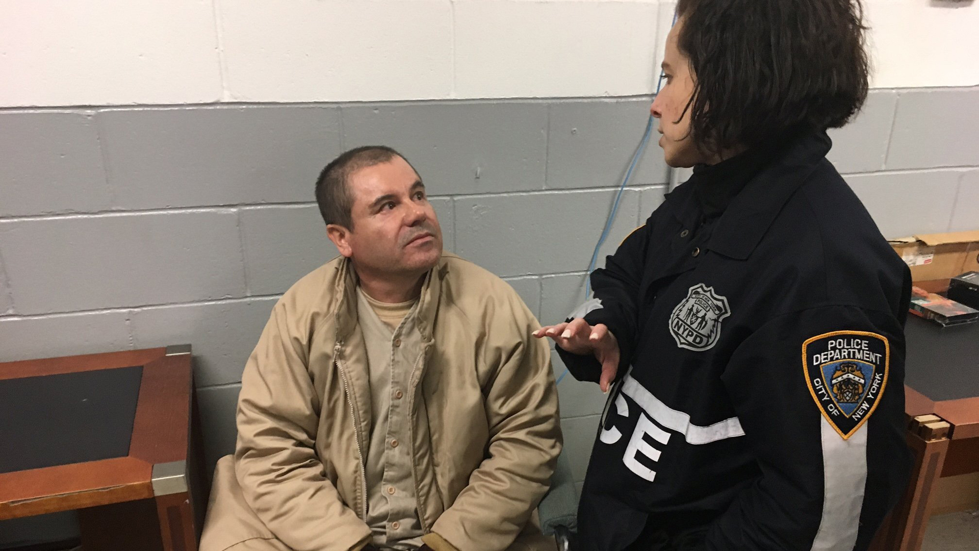 Joaquin "El Chapo" Archivaldo Guzman Loera is shown with an NYPD official in a photo provided to CNN from a law enforcement source on Jan. 19, 2017.