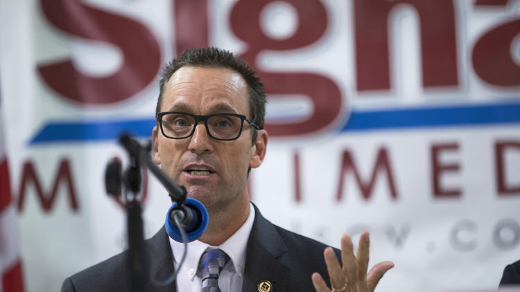 In this file photo, Rep. Steve Knight, R-Palmdale, answers a question during a debate in Newhall. (Credit: Gina Ferazzi / Los Angeles Times)