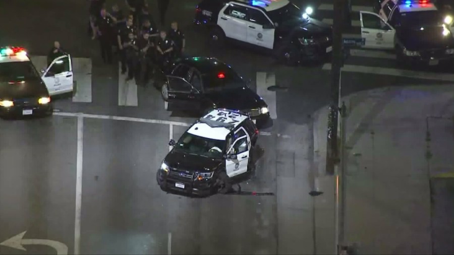 One of two pursuits involving stolen Los Angeles police cruisers is seen on June 14, 2017. (Credit: KTLA)