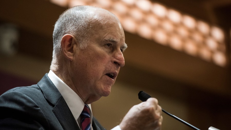 Gov. Jerry Brown speaks during an energy policy conference in Beijing, China on June 8, 2017. (Credit: Fred Dufour/AFP/Getty Images)