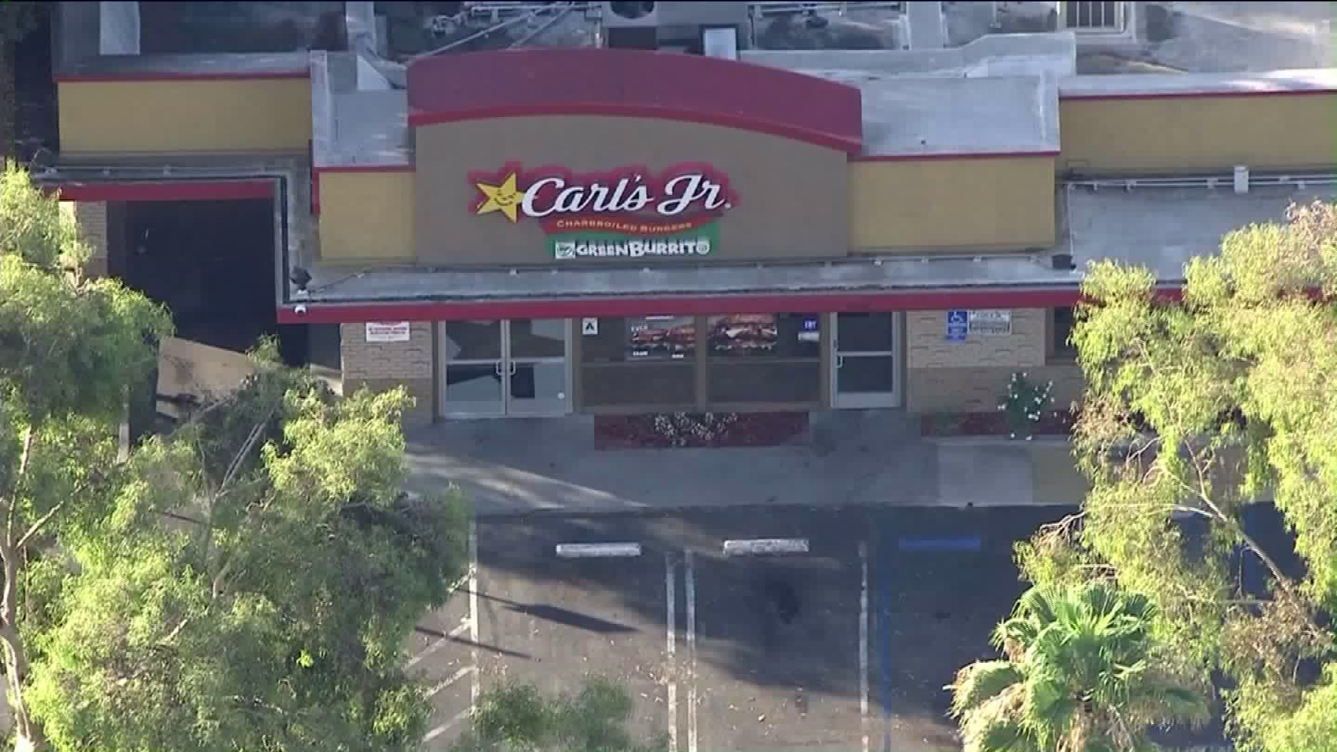 A Carl's Jr. in Riverside is seen following an armed robbery. (Credit: KTLA)