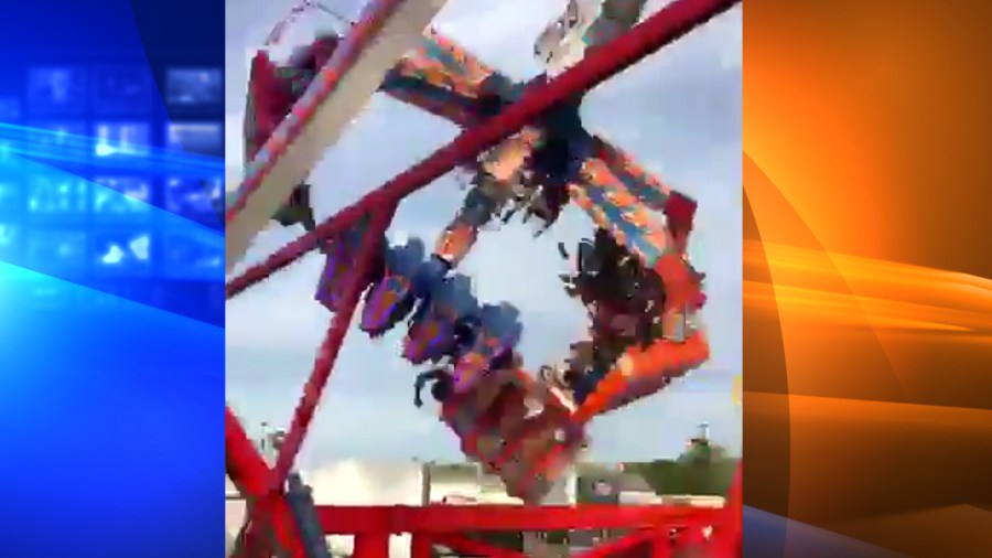 The "Fire Ball" ride that malfunctioned and left one person dead and others injured on July 25, 2017, is seen in this image. (Credit: KTLA)