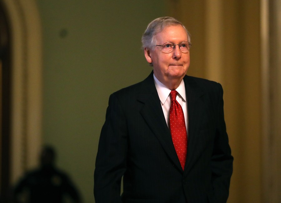 Senate Majority Leader Mitch McConnell walks to his office on July 26, 2017, in Washington, D.C. (Credit: Justin Sullivan/Getty Images)