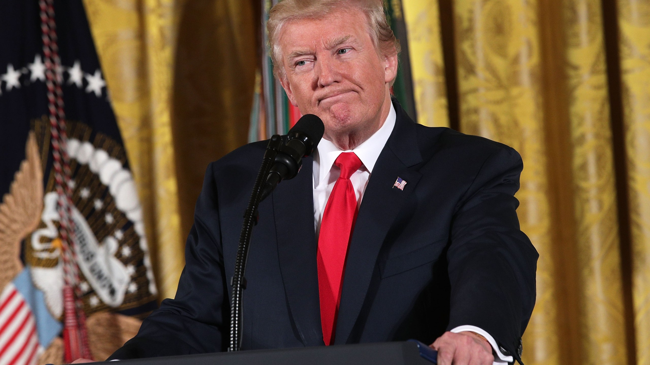 U.S. President Donald Trump speaks during a Medal of Honor ceremony at the East Room of the White House July 31, 2017 in Washington, DC. (Credit: Alex Wong/Getty Images)