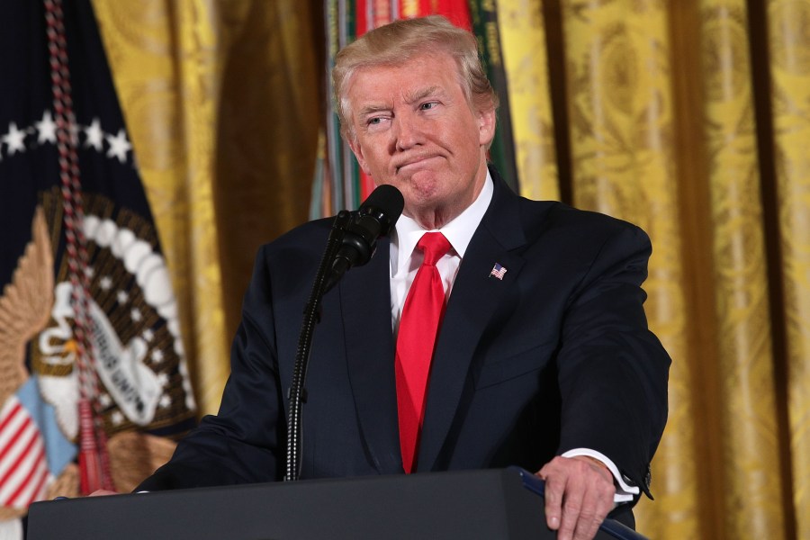 U.S. President Donald Trump speaks during a Medal of Honor ceremony at the East Room of the White House July 31, 2017 in Washington, DC. (Credit: Alex Wong/Getty Images)