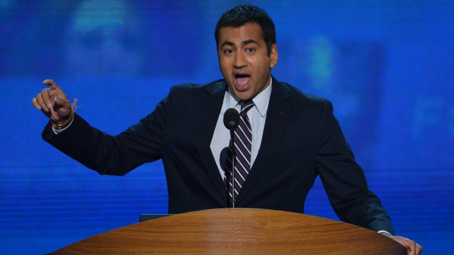 Kal Penn speaks to the audience at the Time Warner Cable Arena in Charlotte, North Carolina, on September 4, 2012 on the first day of the Democratic National Convention. (Credit: STAN HONDA/AFP/GettyImages)