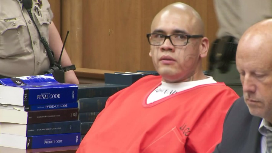 Michael C. Mejia appears at his arraignment in Norwalk on Aug. 14, 2017. (Credit: KTLA)