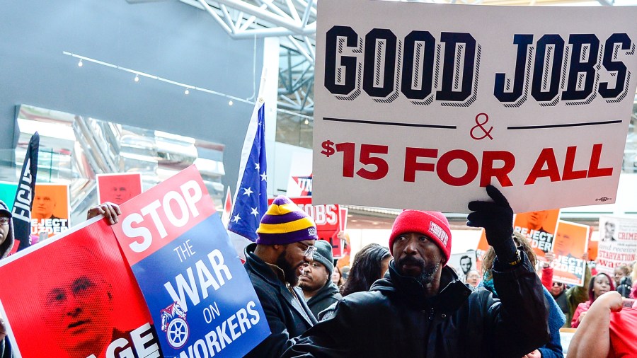 Protesters rally for higher working wages on February 13, 2017, in Kansas City, Missouri. (Credit: Jeff Curry/Getty Images)