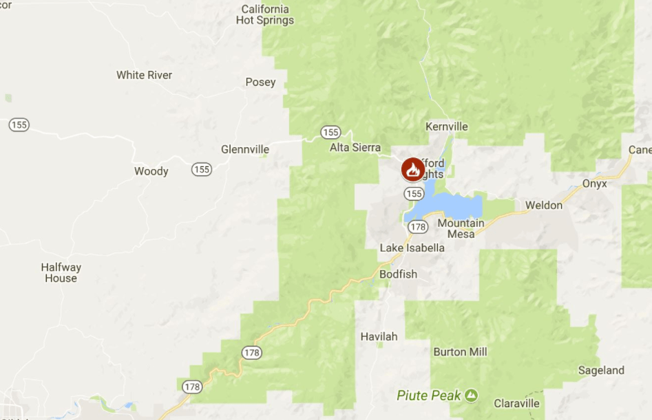 This map tweeted by Cal Fire shows the location of the Calgary Fire near Lake Isabella.