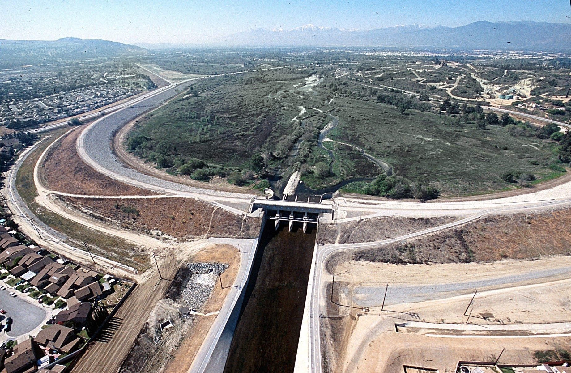 The Whittier Narrows Dam is shown in an undated photo from the Los Angeles District of the U.S. Army Corps of Engineers.