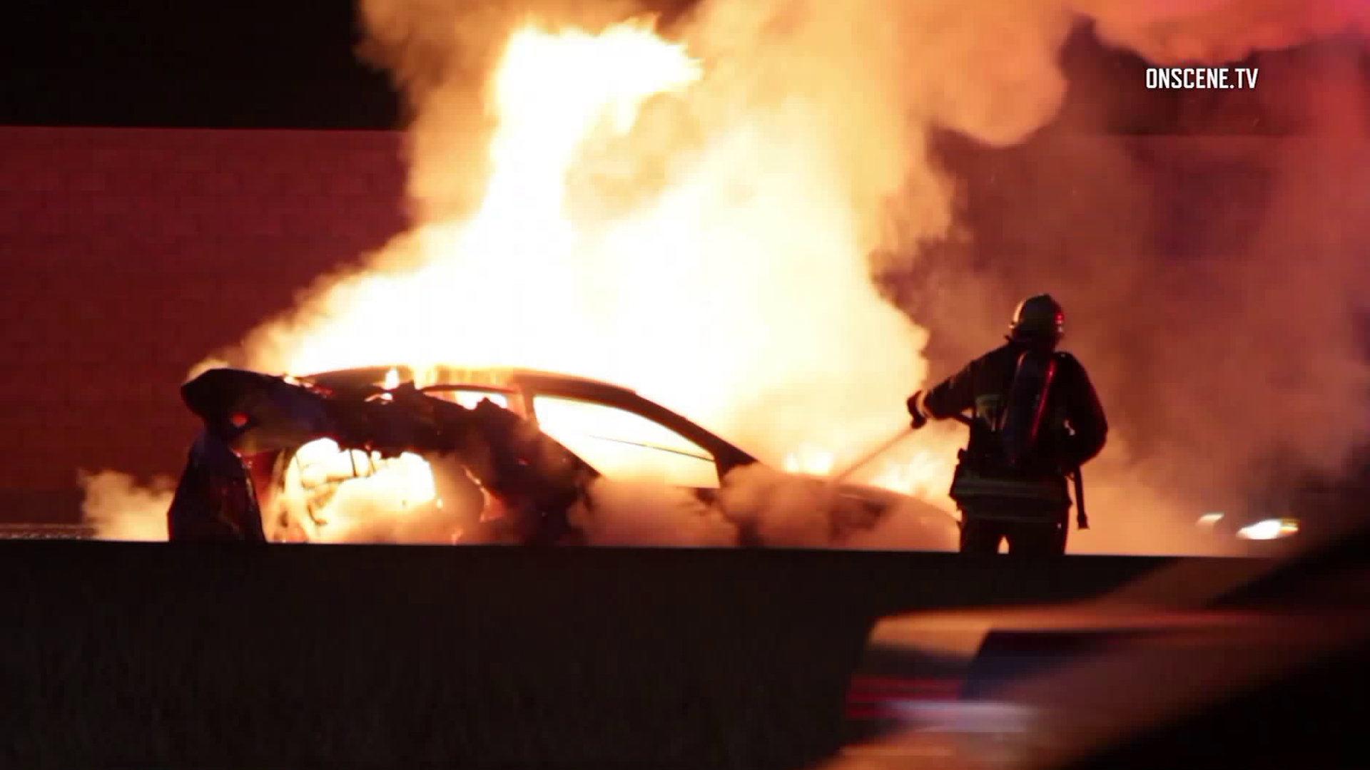 Three people were killed in a fiery crash on the 605 Freeway that was triggered by a suspected DUI driver, according to CHP. The driver was arrested on suspicion of felony DUI causing injuries and is being held on $100,000 bail, authorities say.(Credit: OnScene.TV)