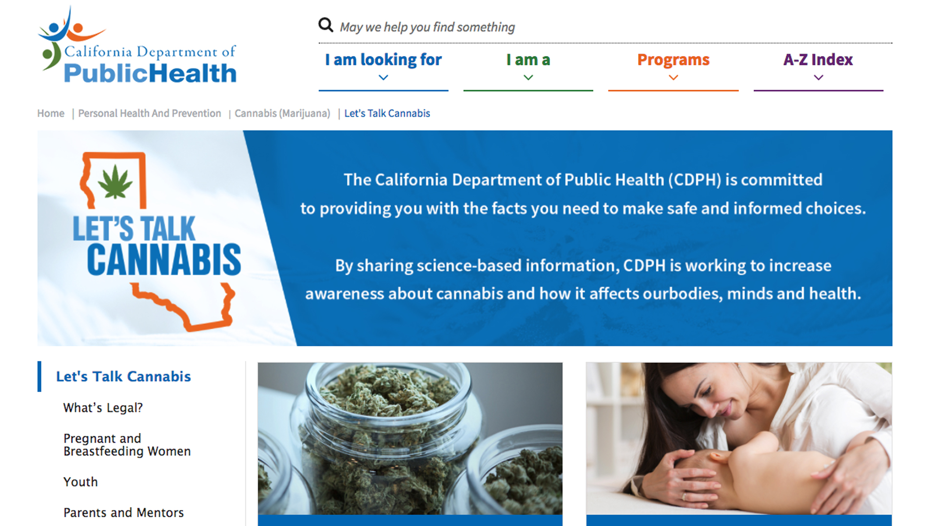 A screenshot of the California Department of Public Health's new website that aims to educate the public about marijuana.