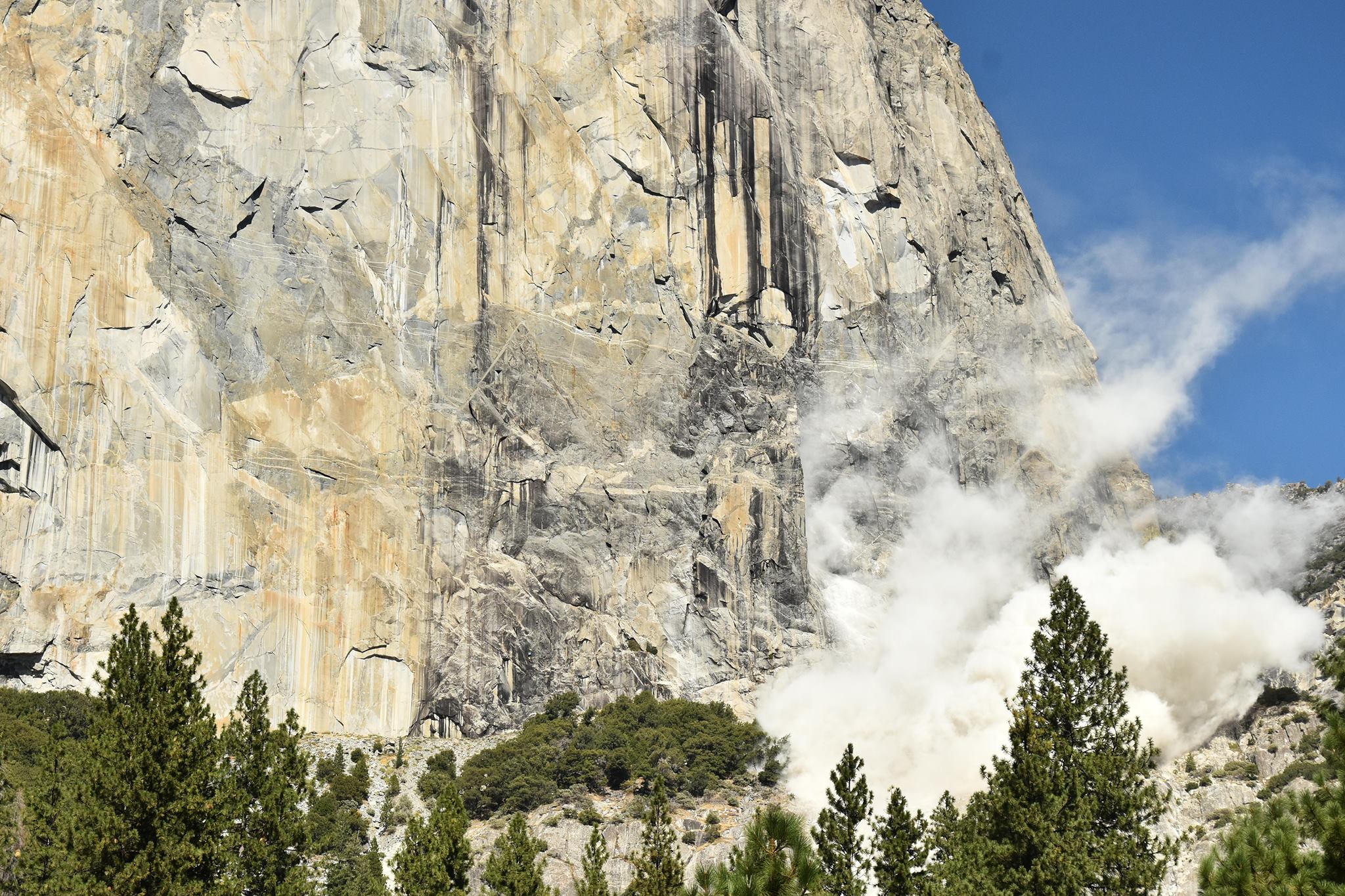 Dust rises from rockfall off El Capitan on Sept. 27, 2017, in a photo posted by Yosemite National Park.