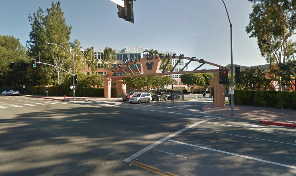 The Alameda Avenue entrance to Walt Disney Studios in Burbank is shown in a Google Maps image.