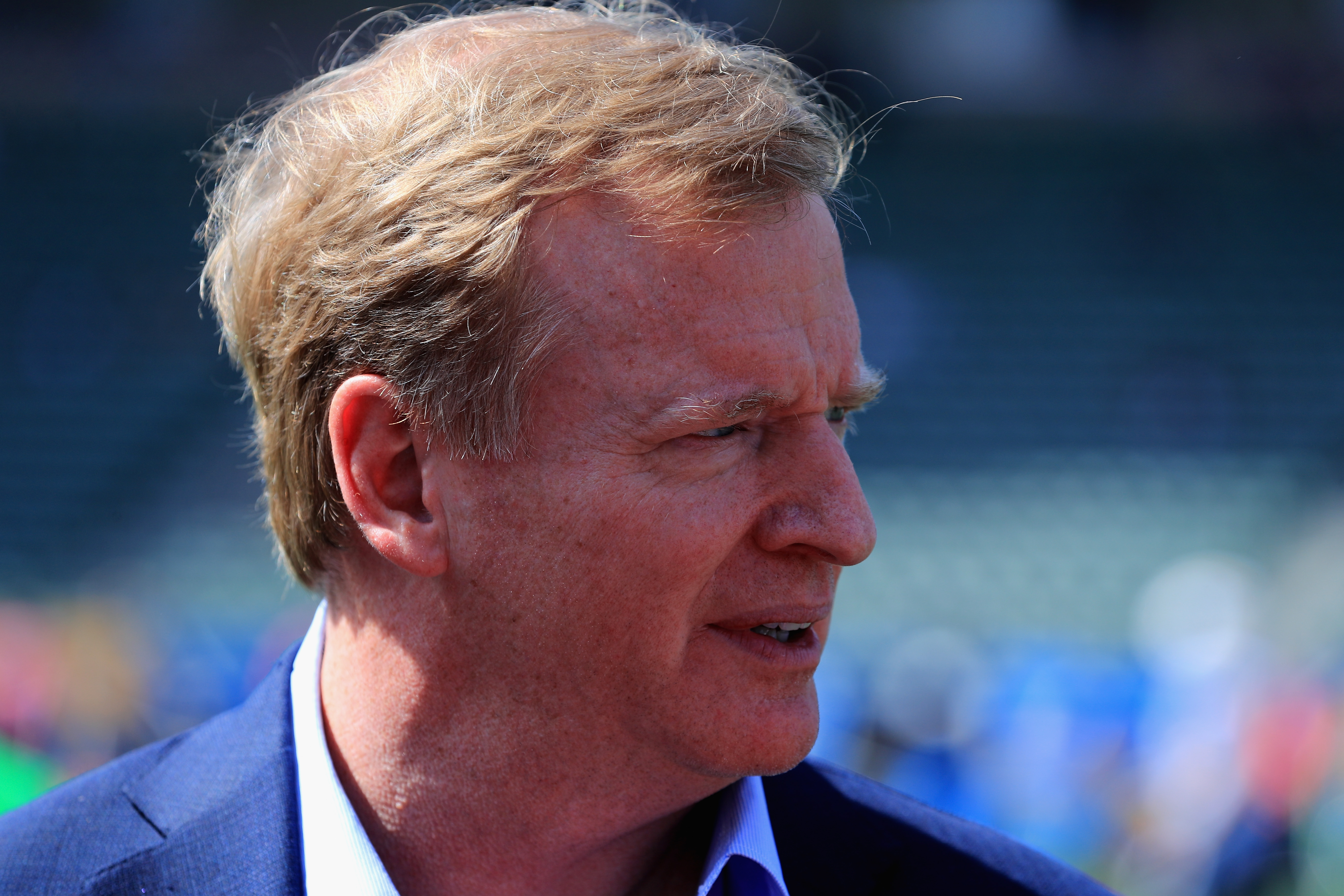 NFL Commissioner Roger Goodell looks on prior to a game between the Los Angeles Chargers and the Philadelphia Eagles at StubHub Center on October 1, 2017 in Carson. (Credit: Sean M. Haffey/Getty Images)