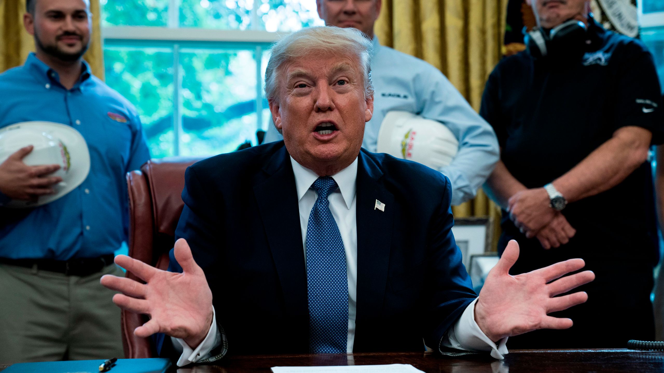 U.S. President Donald Trump speaks during a proclamation signing in the Oval Office on Oct. 6, 2017. (Credit: Brendan Smialowski / AFP / Getty Images)