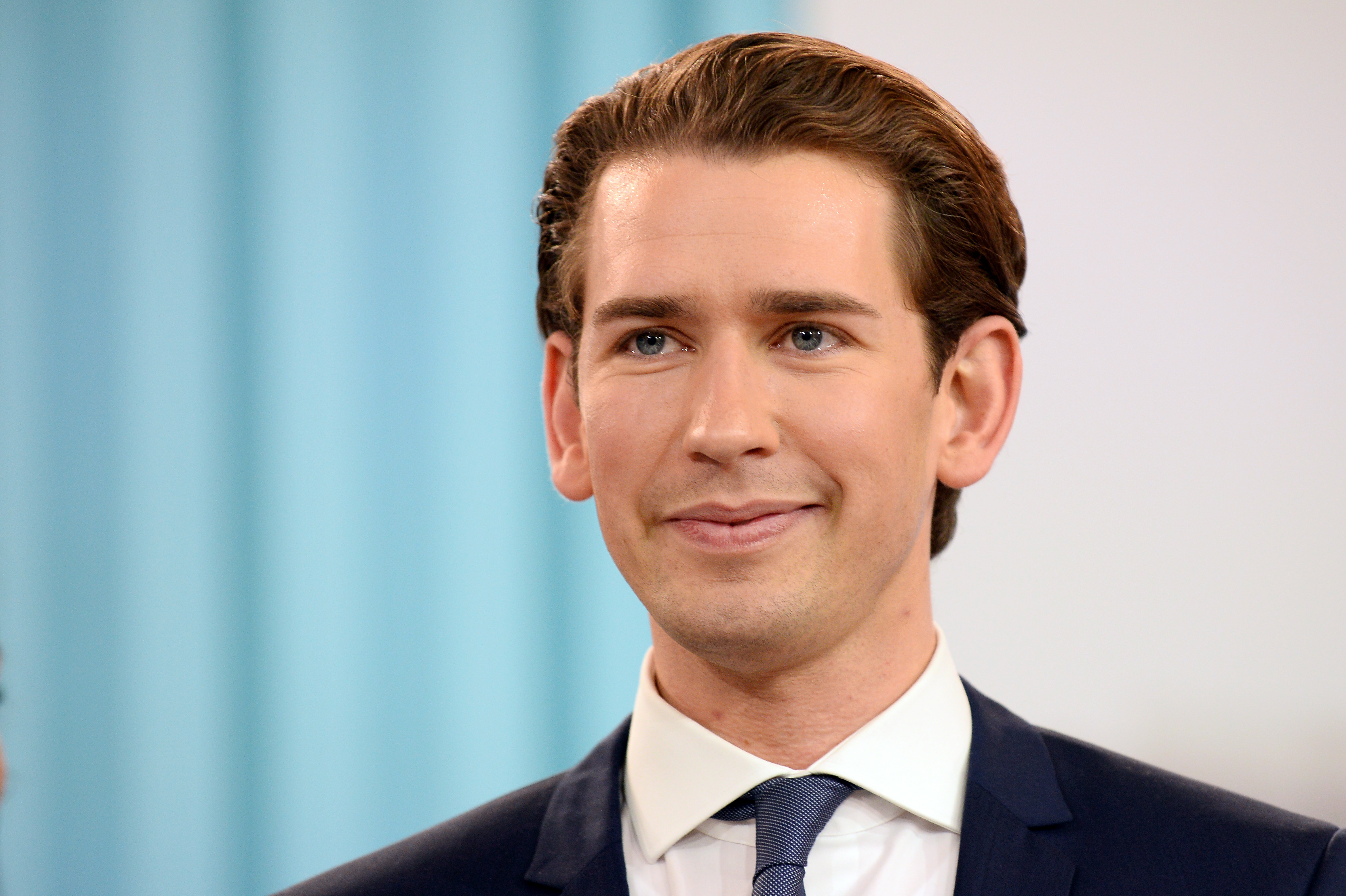 Sebastian Kurz, Austrian Foreign Minister and leader of the conservative Austrian Peoples Party speaks at the party's election event after initial results came in that give the party a first place finish and 31,6% of the vote in Austrian parliamentary elections on October 15, 2017 in Vienna. (Credit: Thomas Kronsteiner/Getty Images)