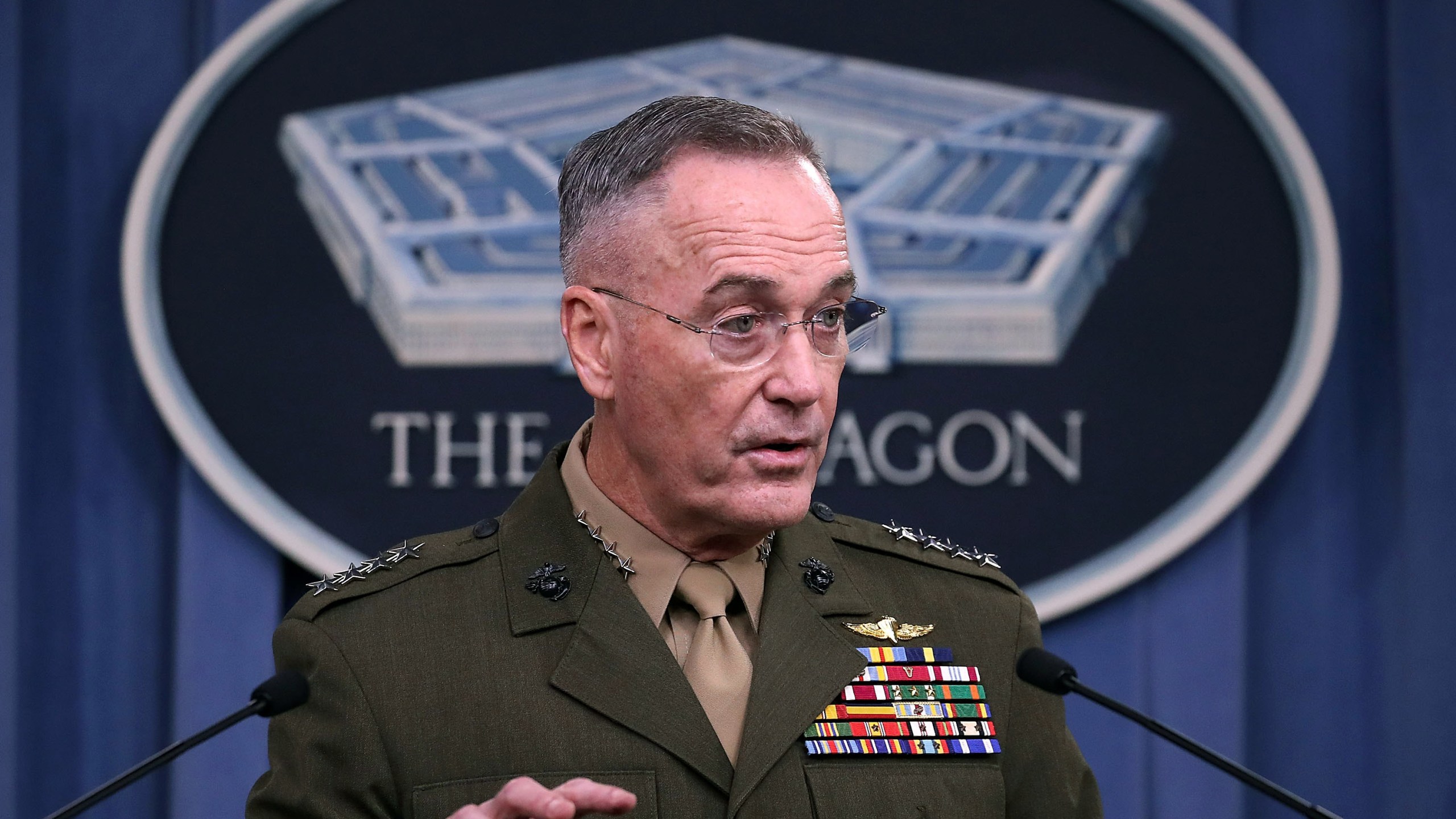 Gen. Joseph Dunford Jr., chairman of the Joint Chiefs of Staff, briefs the media on the recent military operations in Niger, at the Pentagon on Oct. 23, 2017 in Arlington, Virginia. (Credit: Mark Wilson/Getty Images)