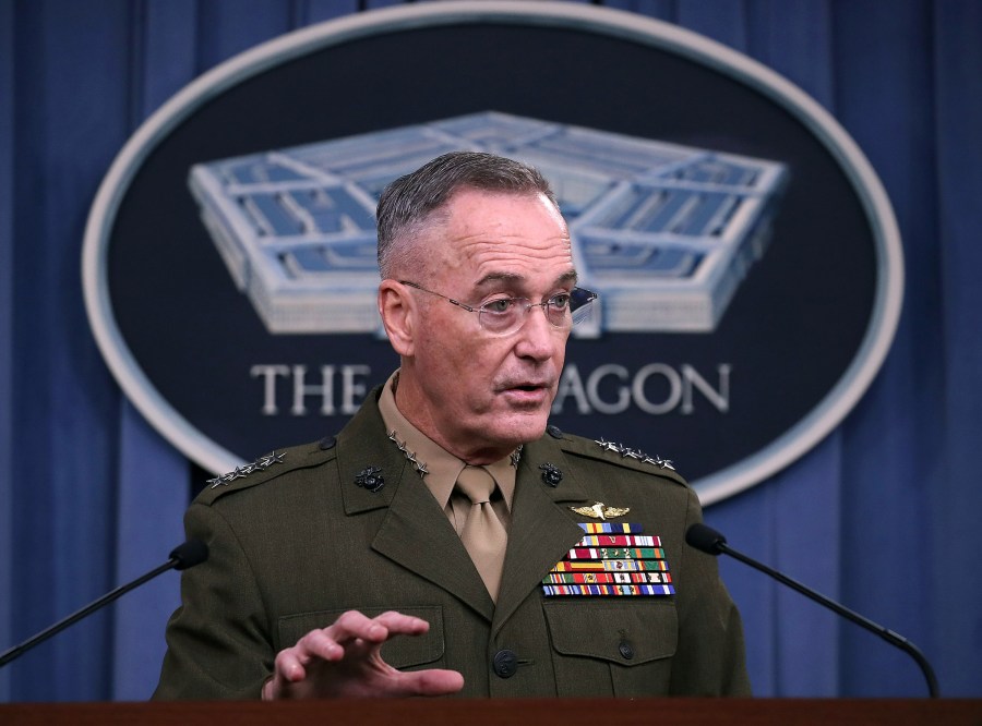 Gen. Joseph Dunford Jr., chairman of the Joint Chiefs of Staff, briefs the media on the recent military operations in Niger, at the Pentagon on Oct. 23, 2017 in Arlington, Virginia. (Credit: Mark Wilson/Getty Images)