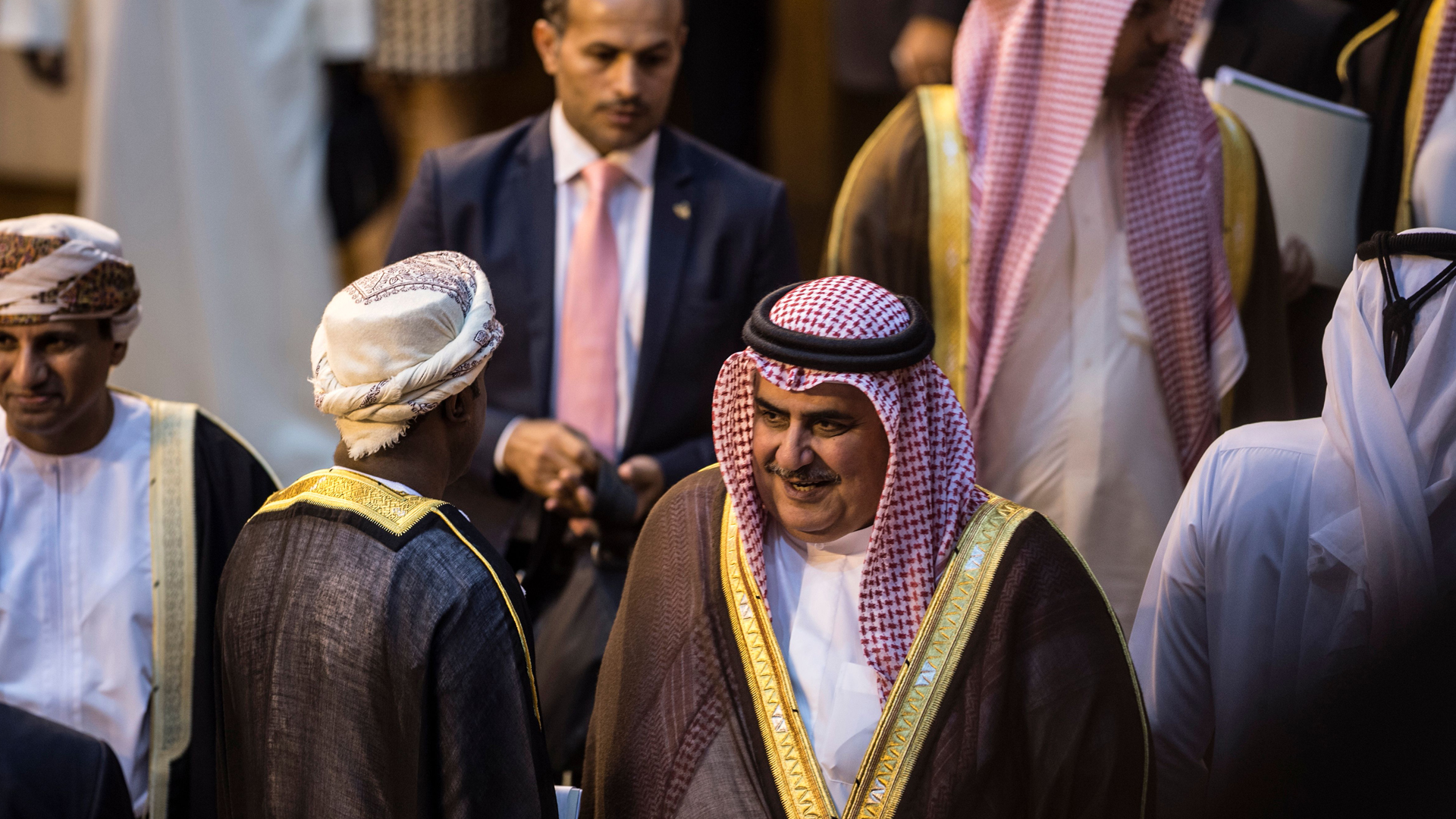 Bahrain Foreign Minister Shaikh Khalid Bin Ahmed Al-Khalifa appears during a meeting at the Arab League headquarters in the Egyptian capital of Cairo on Nov. 19, 2017. During that meeting, most of the organization condemned Hezbollah, an Islamic nationalist group that's an ally of Iran, as a terrorist group. (Credit: Khaled Desouki/AFP/Getty Images)