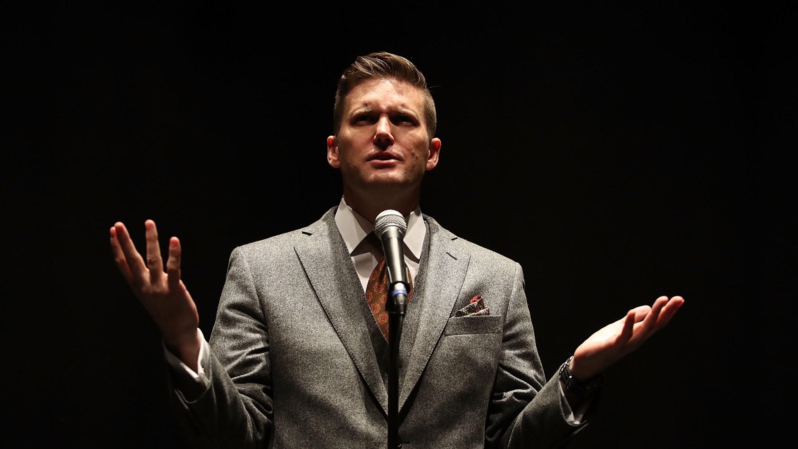 White nationalist Richard Spencer speaks during a press conference at the Curtis M. Phillips Center for the Performing Arts on Oct. 19, 2017 in Gainesville, Florida. (Credit: Joe Raedle/Getty Images)