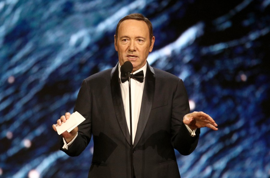 Kevin Spacey onstage to present Britannia Award for Excellence in Television at the 2017 AMD British Academy Britannia Awards at The Beverly Hilton Hotel on Oct. 27, 2017, in Beverly Hills. (Frederick M. Brown/Getty Images)