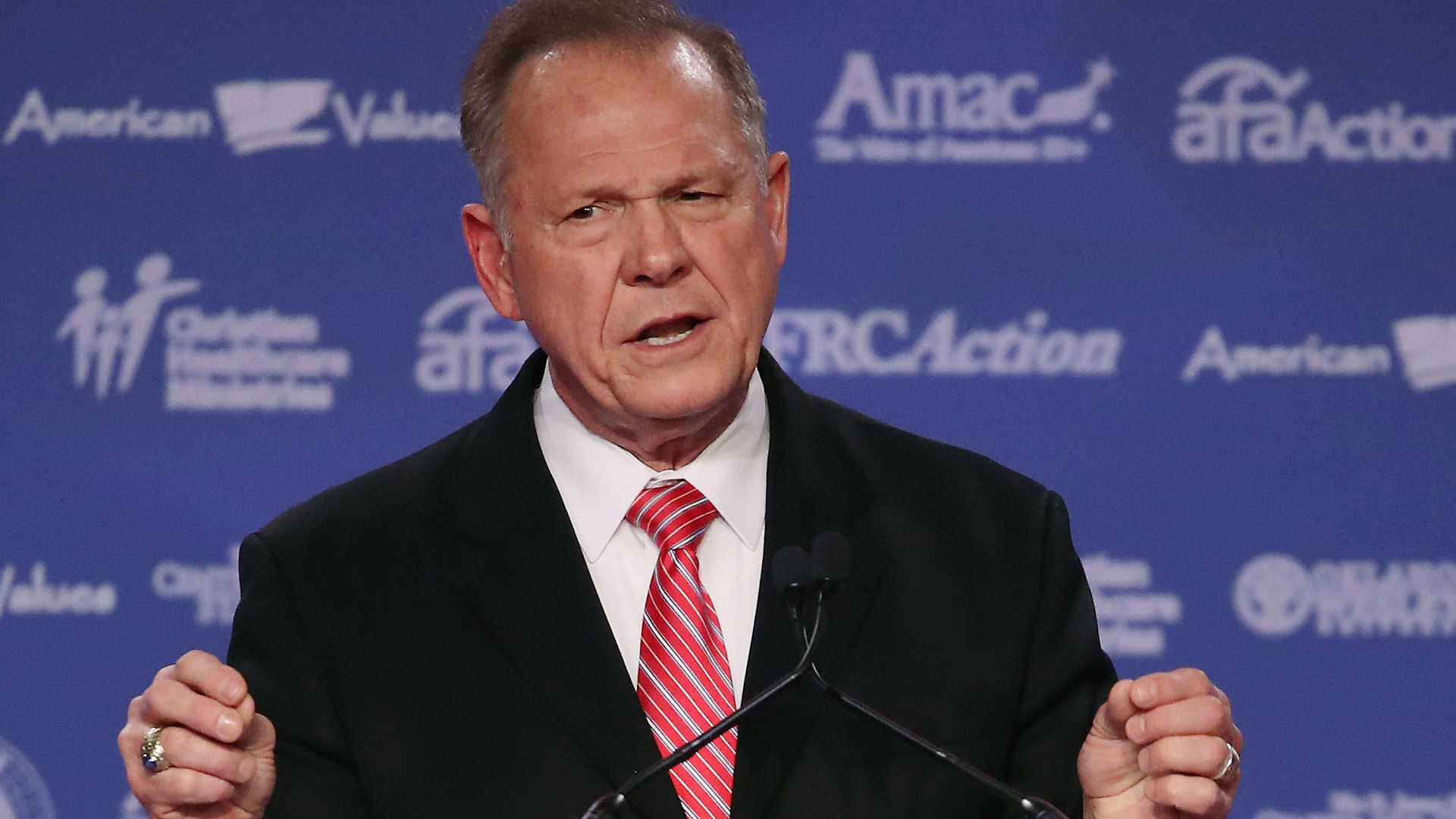 Roy Moore, GOP Senate candidate and former chief justice on the Alabama Supreme Court, speaks during the annual Family Research Council's Values Voter Summit on Oct. 13, 2017, in Washington, DC. (Credit: Mark Wilson / Getty Images)