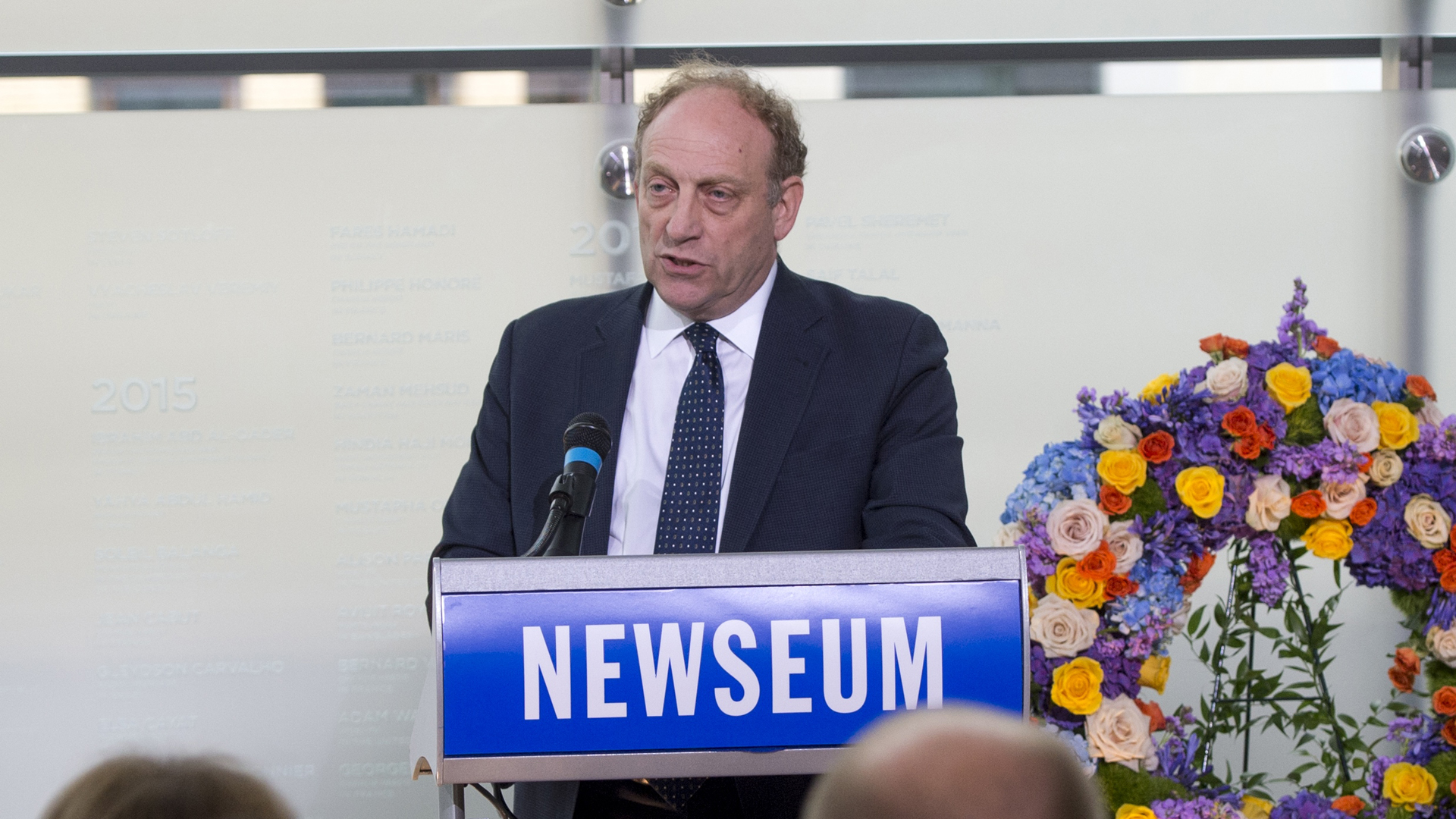 Michael Oreskes, senior vice president of news and editorial director of National Public Radio, speaks during the rededication of the Journalists Memorial at the Newseum in Washington, DC, June 5, 2017. (Credit: Saul Loeb / AFP / Getty Images)