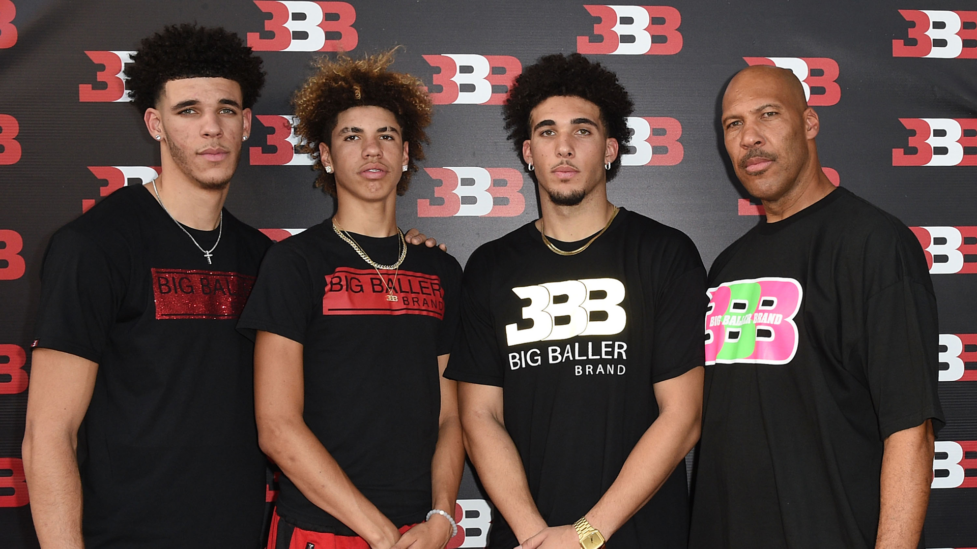 Lonzo Ball, LaMelo Ball, LiAngelo Ball and LaVar Ball (from left to right) attend Melo Ball's 16th Birthday on September 2, 2017 in Chino. (Photo by Joshua Blanchard/Getty Images for Crosswalk Productions )