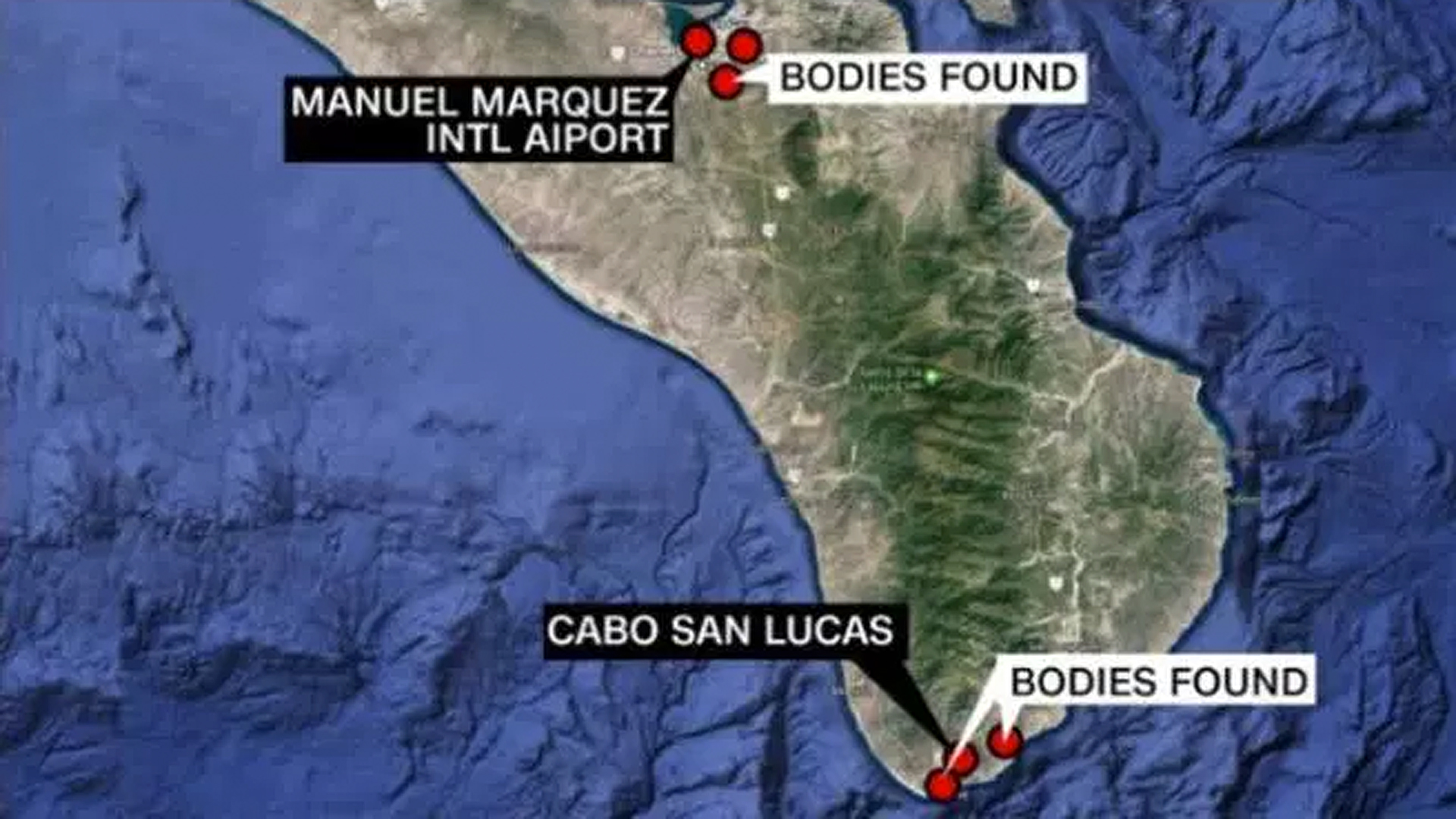 A map shows where bodies were found in Baja California Sur. (Credit: CNN)