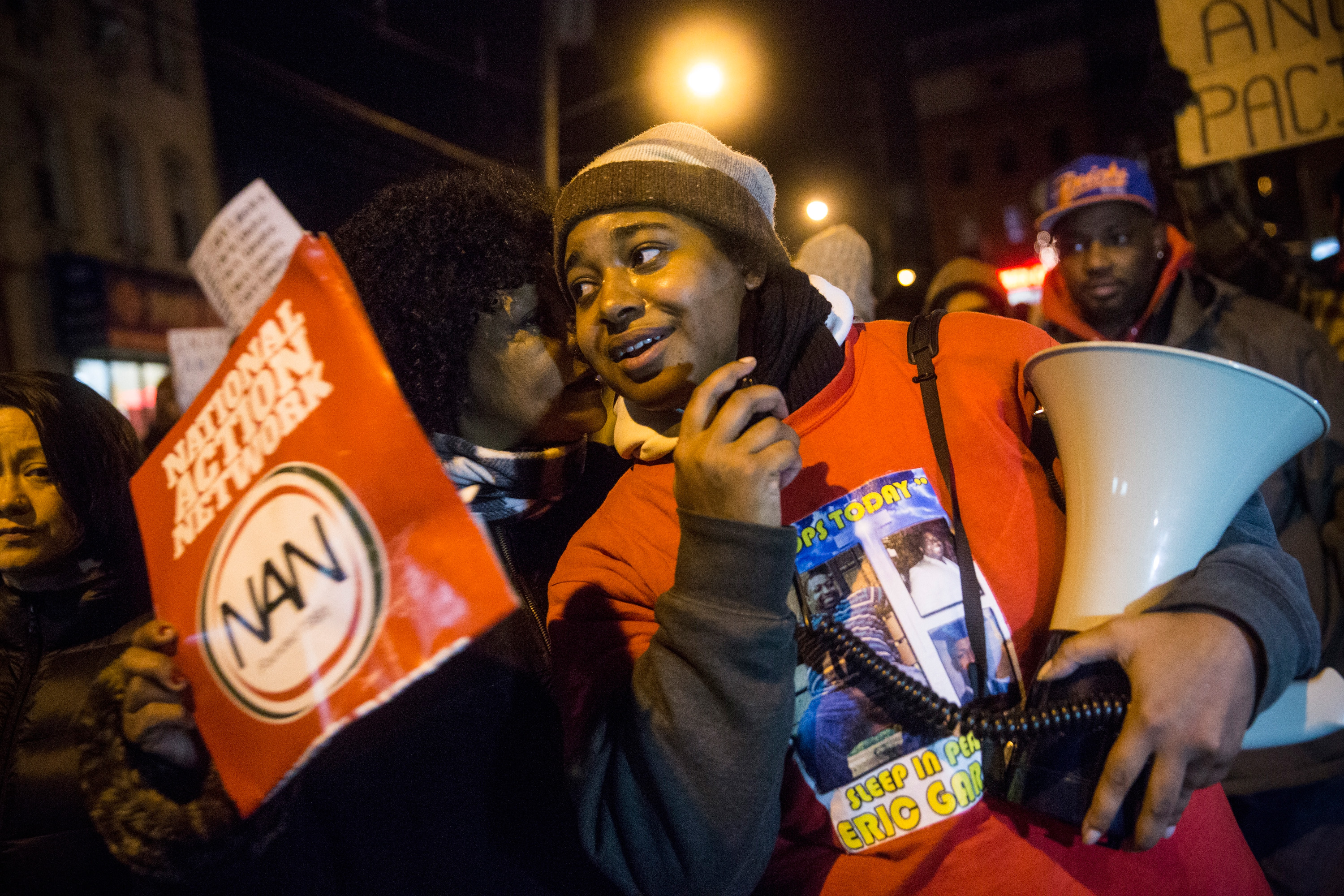 Erica Garner leads a march of people on Dec. 11, 2014 protesting a grand jury's decision not to indict a police officer involved in the chokehold death of her father, Eric Garner, in New York City. (Credit: Andrew Burton/Getty Images)