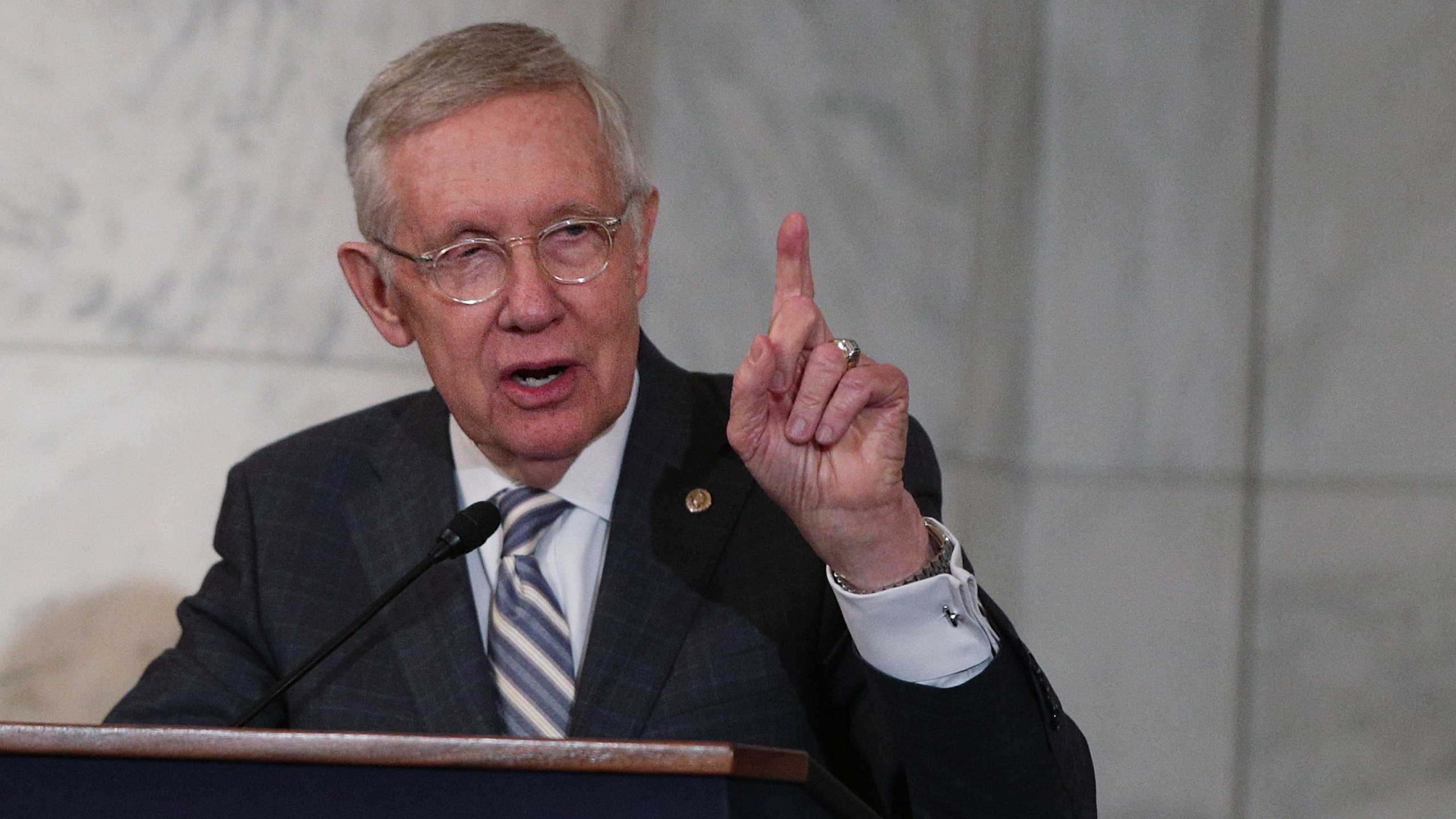 Sen. Harry Reid (D-NV) speaks during his leadership portrait unveiling ceremony on Dec. 8, 2016 on Capitol Hill in Washington, D.C. (Credit: Alex Wong/Getty Images)