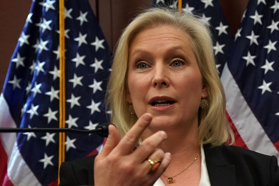 Sen. Kirsten Gillibrand (D-NY) speaks during a news conference Dec. 6, 2017, on Capitol Hill. (Credit: Alex Wong/Getty Images)