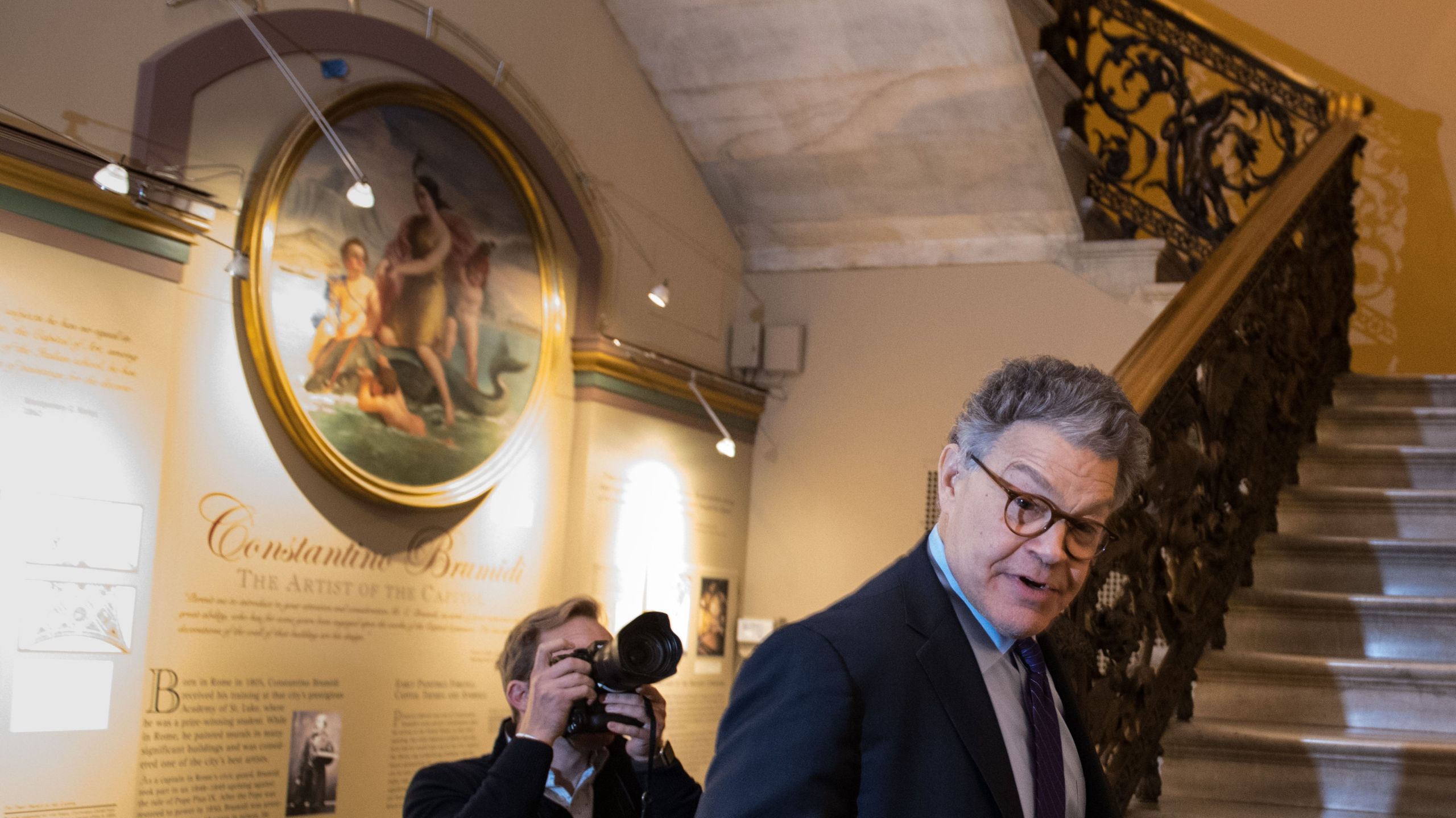 Senator Al Franken, D-MN, arrives at the Capitol on December 7, 2017. (Credit: Mandel Ngan/AFP/Getty Images)