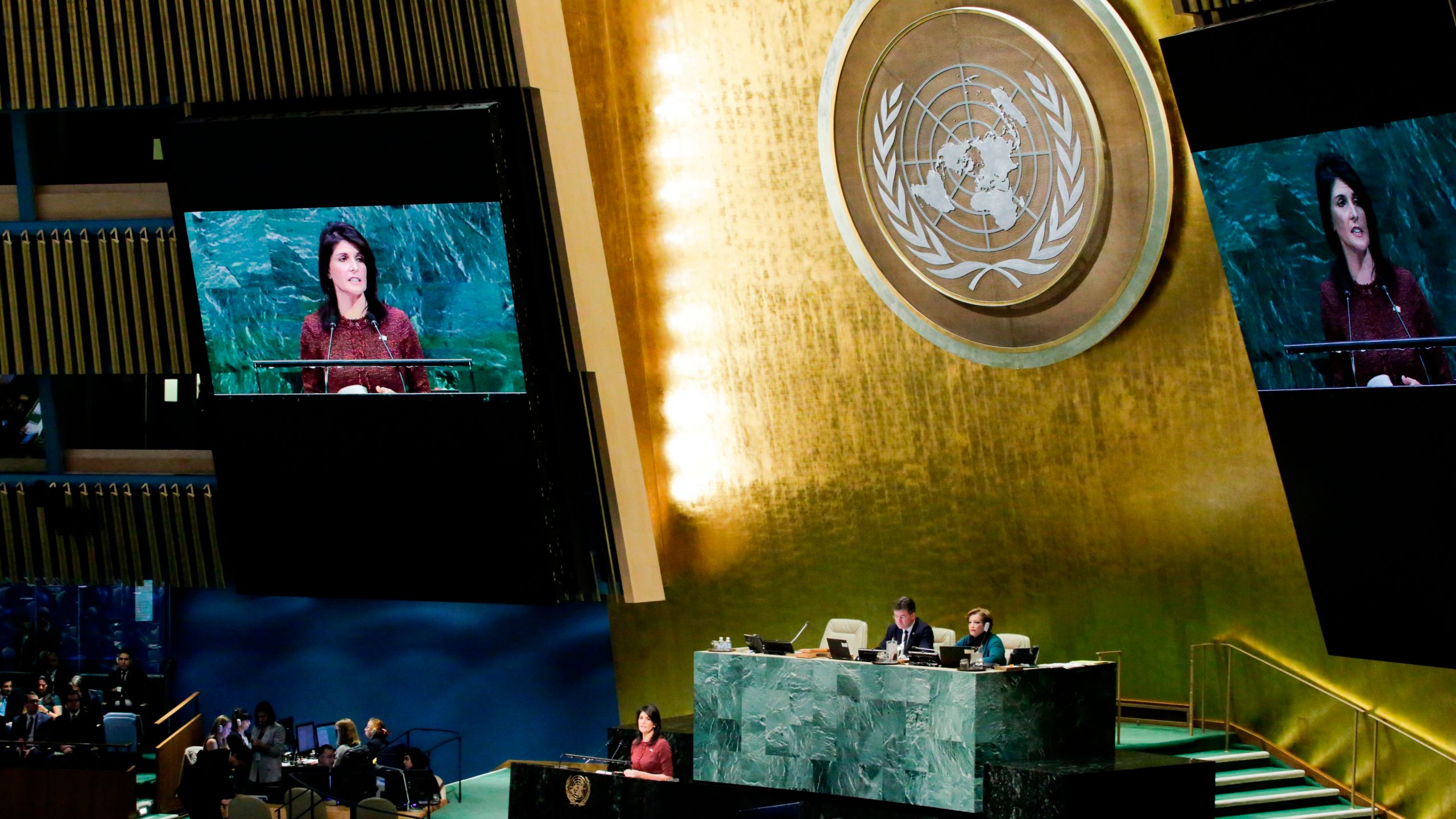 United States Ambassador to the United Nations, Nikki Haley, addresses the General Assembly prior to the vote on Jerusalem, on Dec. 21, 2017. (Credit: Eduardo Munoz Alvarez/AFP/Getty Images)