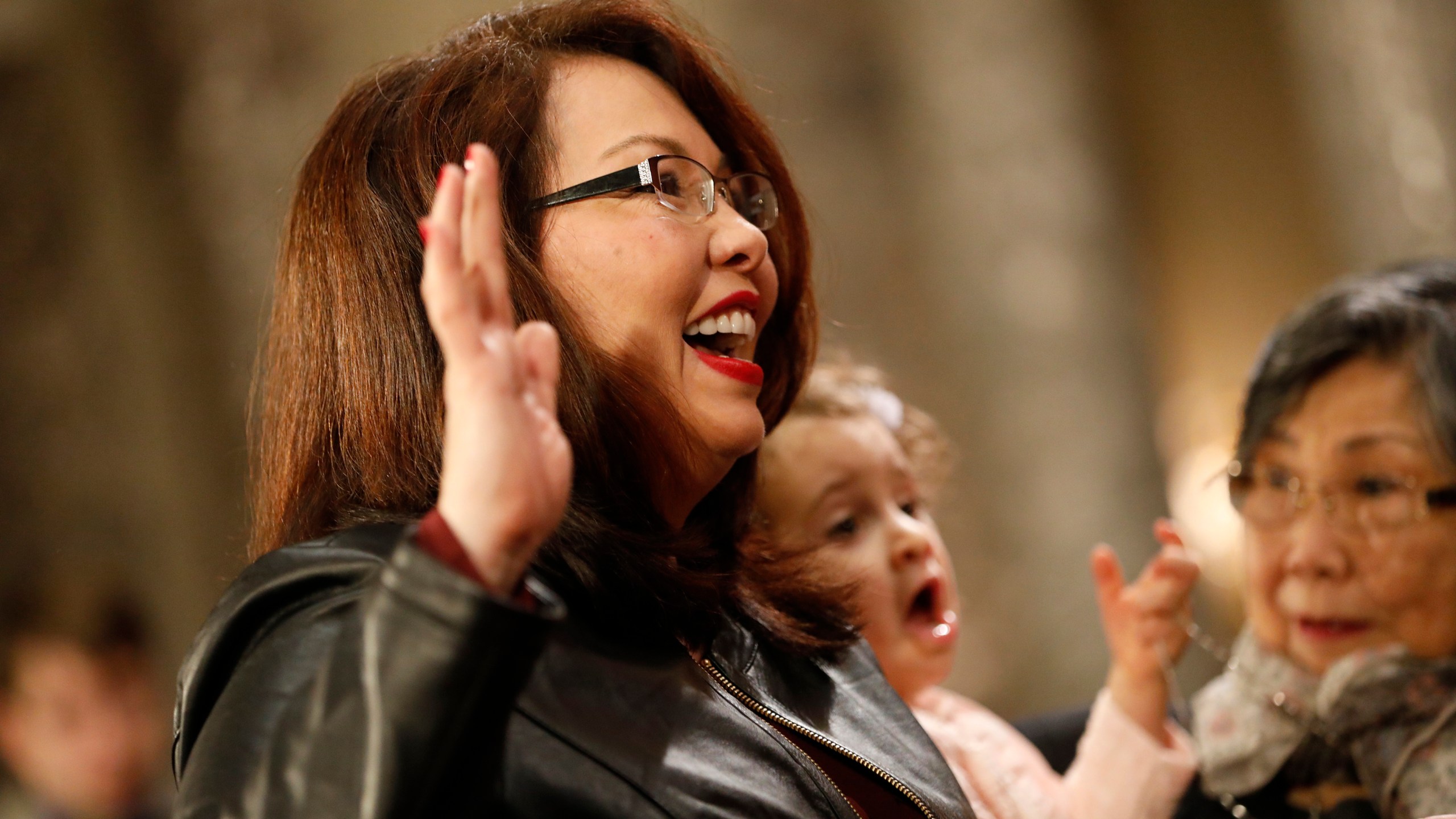 Sen. Tammy Duckworth participates in a reenacted swearing-in with U.S. Vice President Joe Biden in the Old Senate Chamber at the U.S. Capitol Jan. 3, 2017. (Credit: Aaron P. Bernstein/Getty Images)