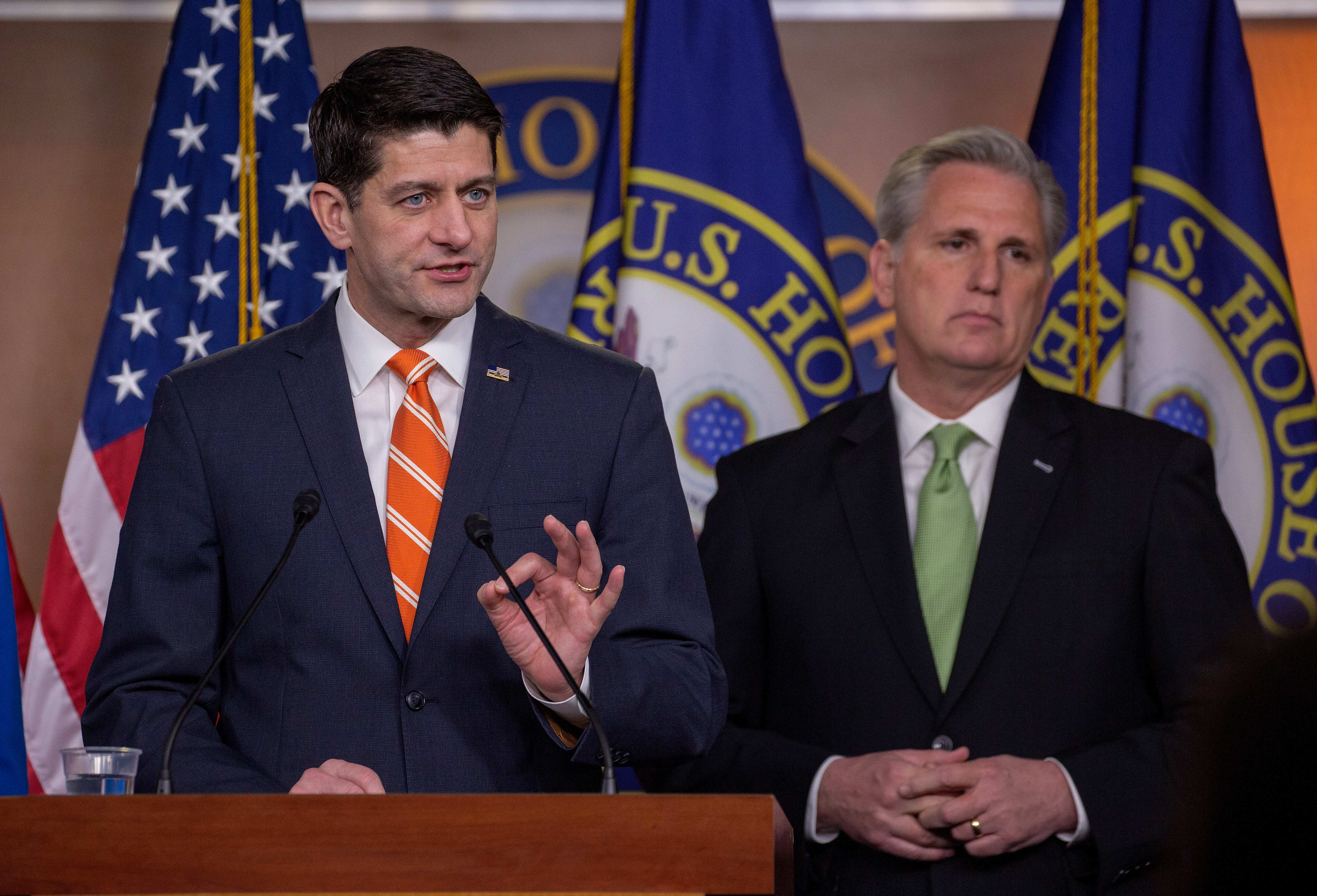 Speaker of House Paul Ryan and House Majority Leader Kevin McCarthy attend a press conference Capitol Hill on January 17, 2018 in Washington, DC. (Credit: Tasos Katopodis/Getty Images)