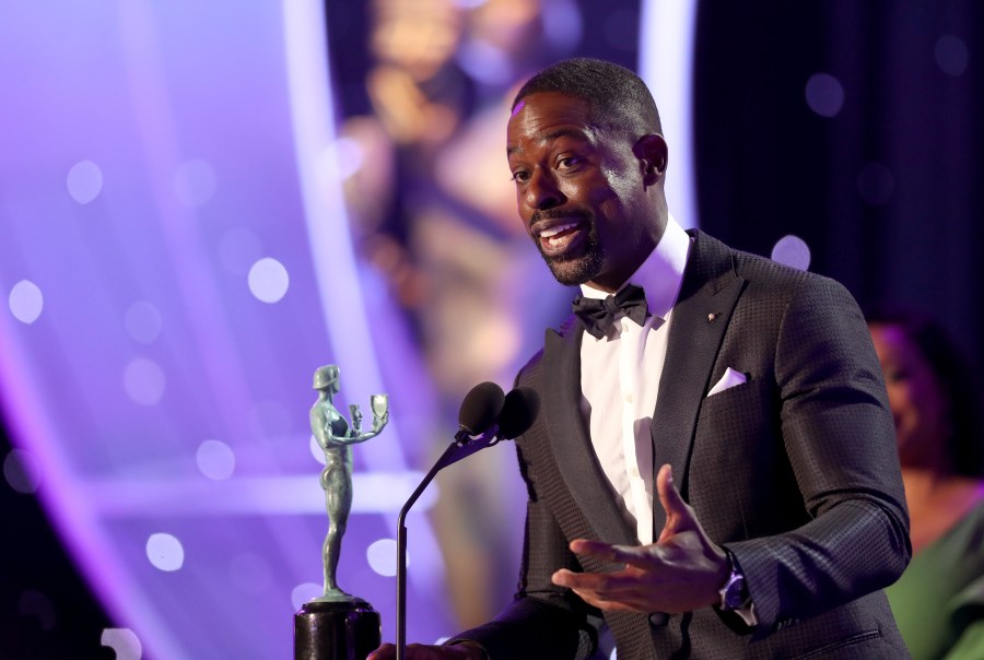 Actor Sterling K. Brown accepts the award for Outstanding Performance by a Male Actor in a Drama Series at the Screen Actors Guild Awards at The Shrine Auditorium on Jan. 21, 2018. (Credit: Christopher Polk / Getty Images)