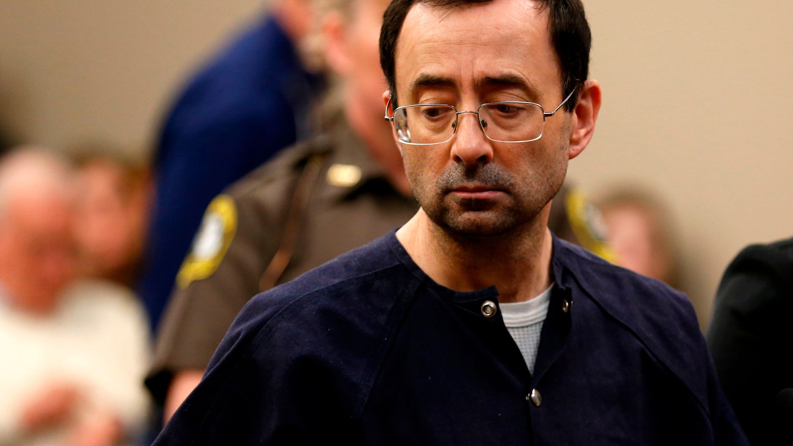 Former Michigan State University and USA Gymnastics doctor Larry Nassar addresses the court during the sentencing phase in Ingham County Circuit Court on January 24, 2018 in Lansing, Michigan. (Credit: JEFF KOWALSKY/AFP/Getty Images)