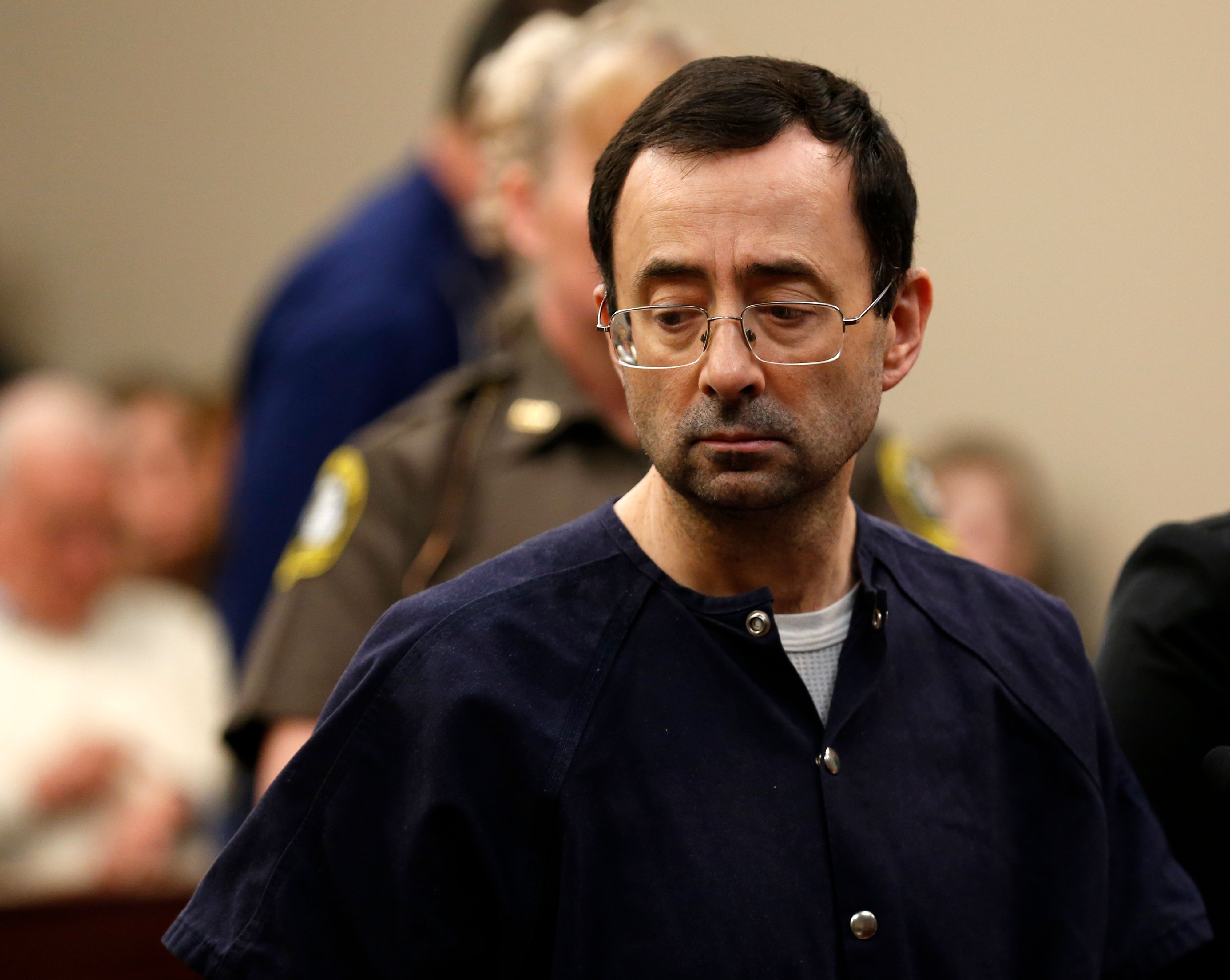 Former Michigan State University and USA Gymnastics doctor Larry Nassar addresses the court during the sentencing phase in Ingham County Circuit Court on January 24, 2018 in Lansing, Michigan. (Credit: JEFF KOWALSKY/AFP/Getty Images)