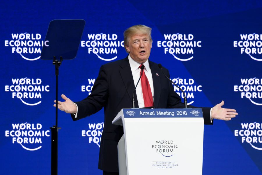 US President Donald Trump delivers a speech during the World Economic Forum (WEF) annual meeting on January 26, 2018 in Davos, eastern Switzerland. (Credit: FABRICE COFFRINI/AFP/Getty Images)