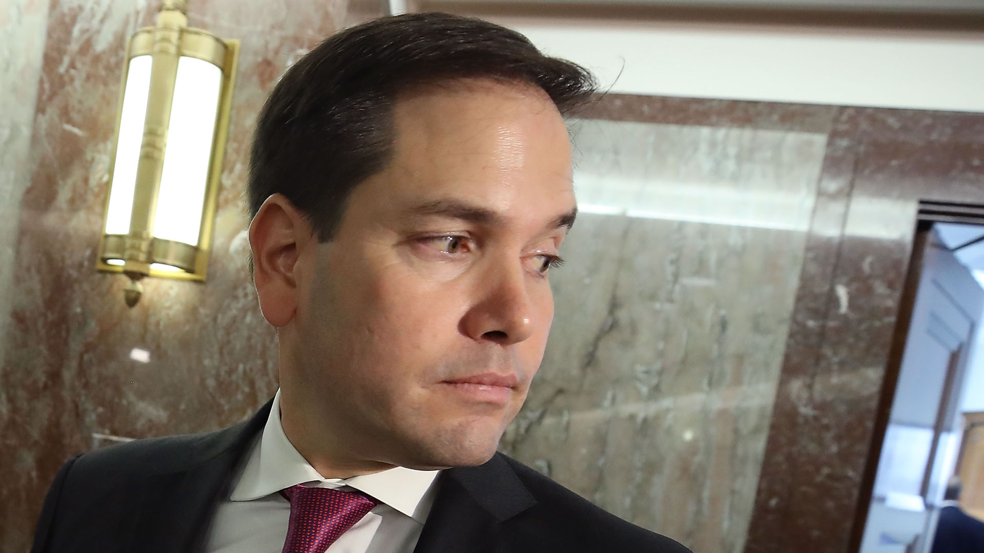 Sen. Marco Rubio, R-Florida, speaks to the media after attending a meeting on Capitol Hill on Jan. 25, 2018 in Washington, D.C. (Credit: Mark Wilson/Getty Images)