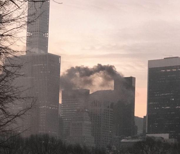 Twitter user @SusanSball4 posted this photo of plumes of smoke coming from from Trump Tower in New York City on Jan. 8, 2018.