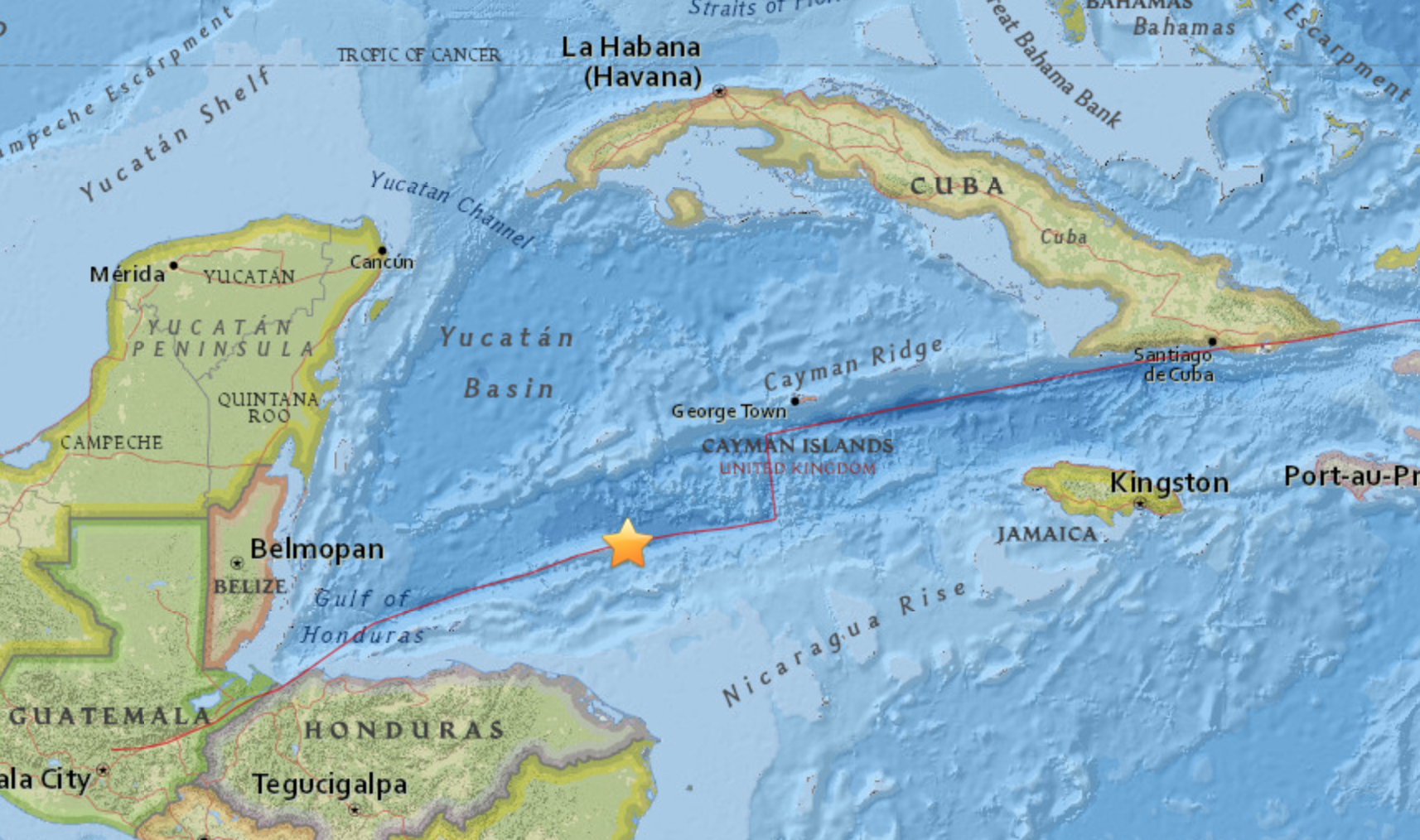 A magnitude 7.6 earthquake struck off of Honduras on Jan. 9, 2018. (Credit: U.S. Geological Survey)