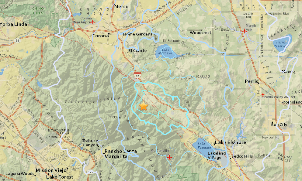 A 3.4 magnitude earthquake struck near El Cerritos on Jan. 27, 2018. (Credit: USGS)